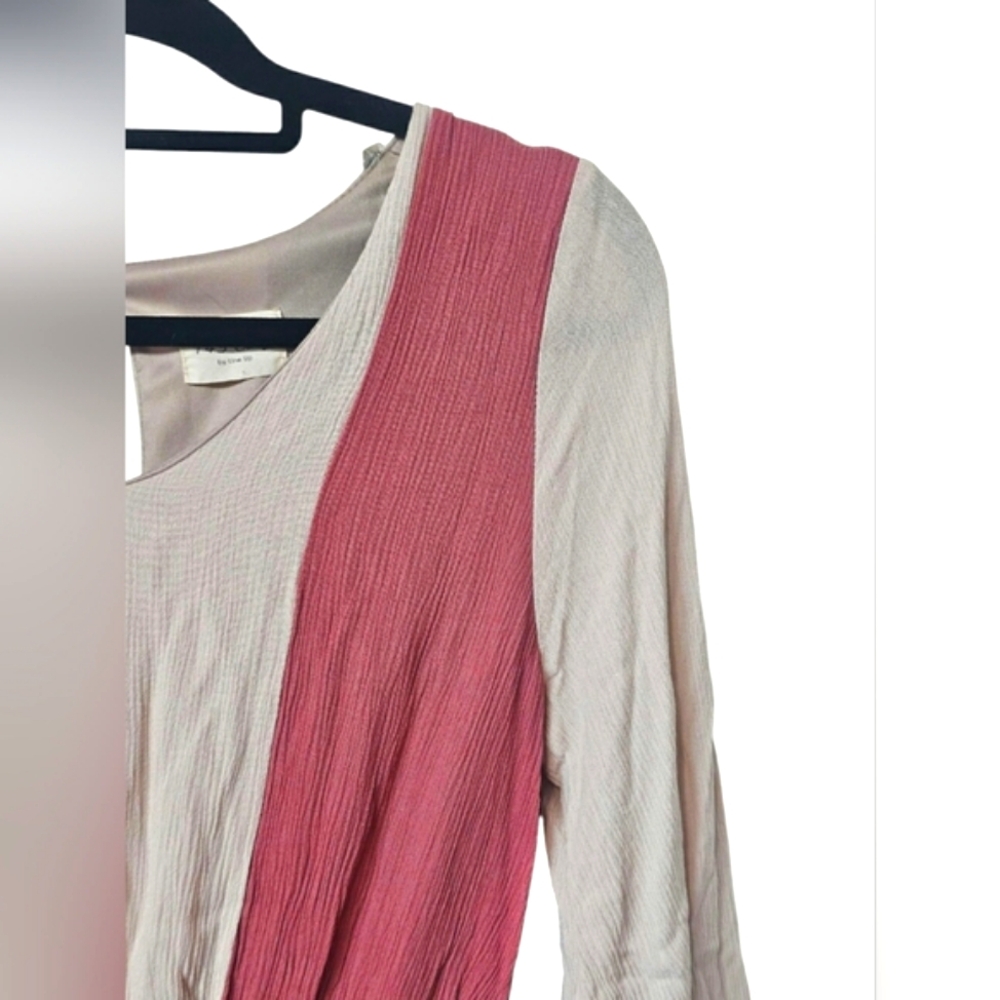 143 Story By Line Up Flowy Tiered Ruffle Longsleeve Midi Dress Colorblock Vneck - Picture 3 of 15